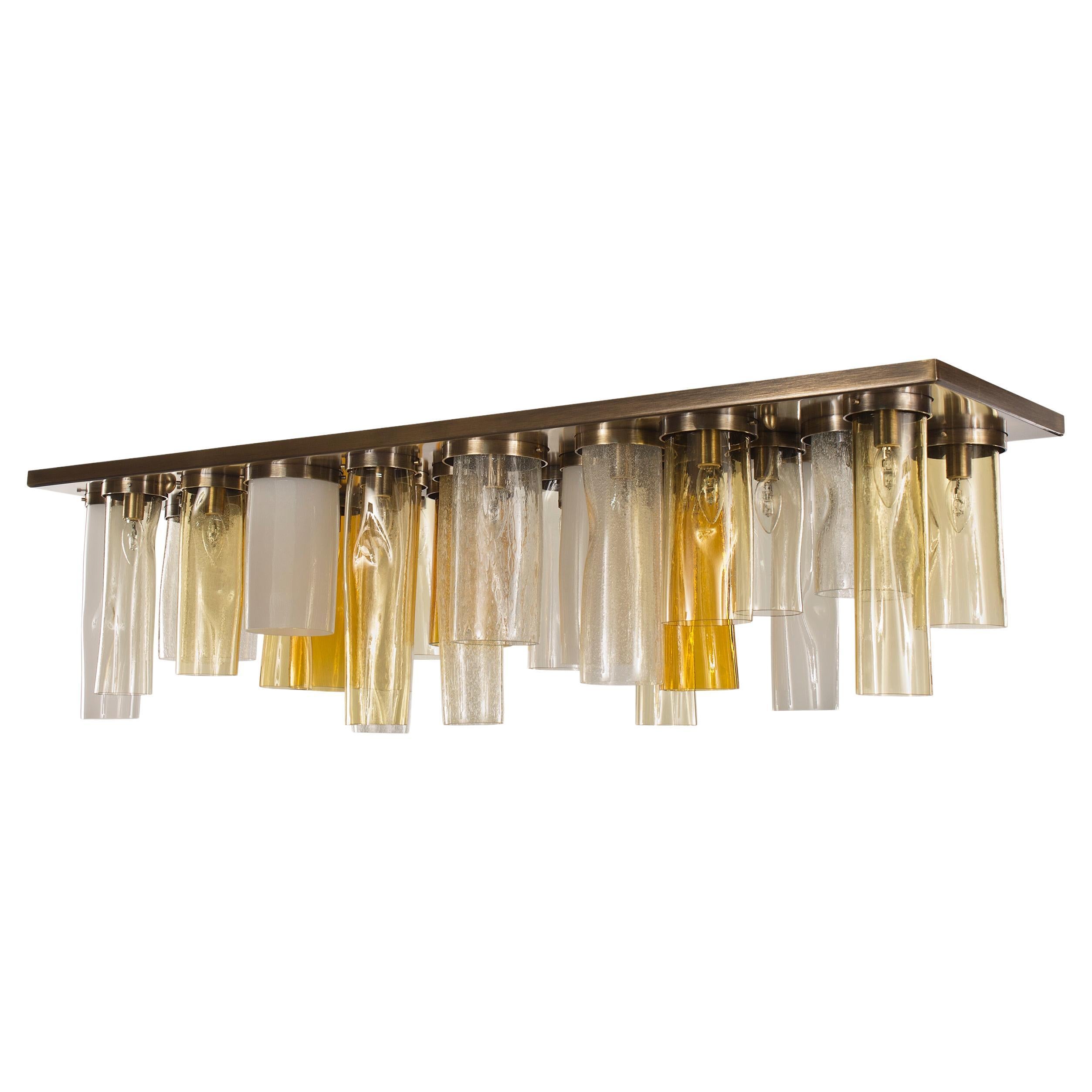 Artistic Suspension Mixed Amber Glass Tubes Skyline by Multiforme