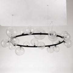 Artistic Suspension Ring lamp Murano Glass Spheres Black Fixture by Multiforme