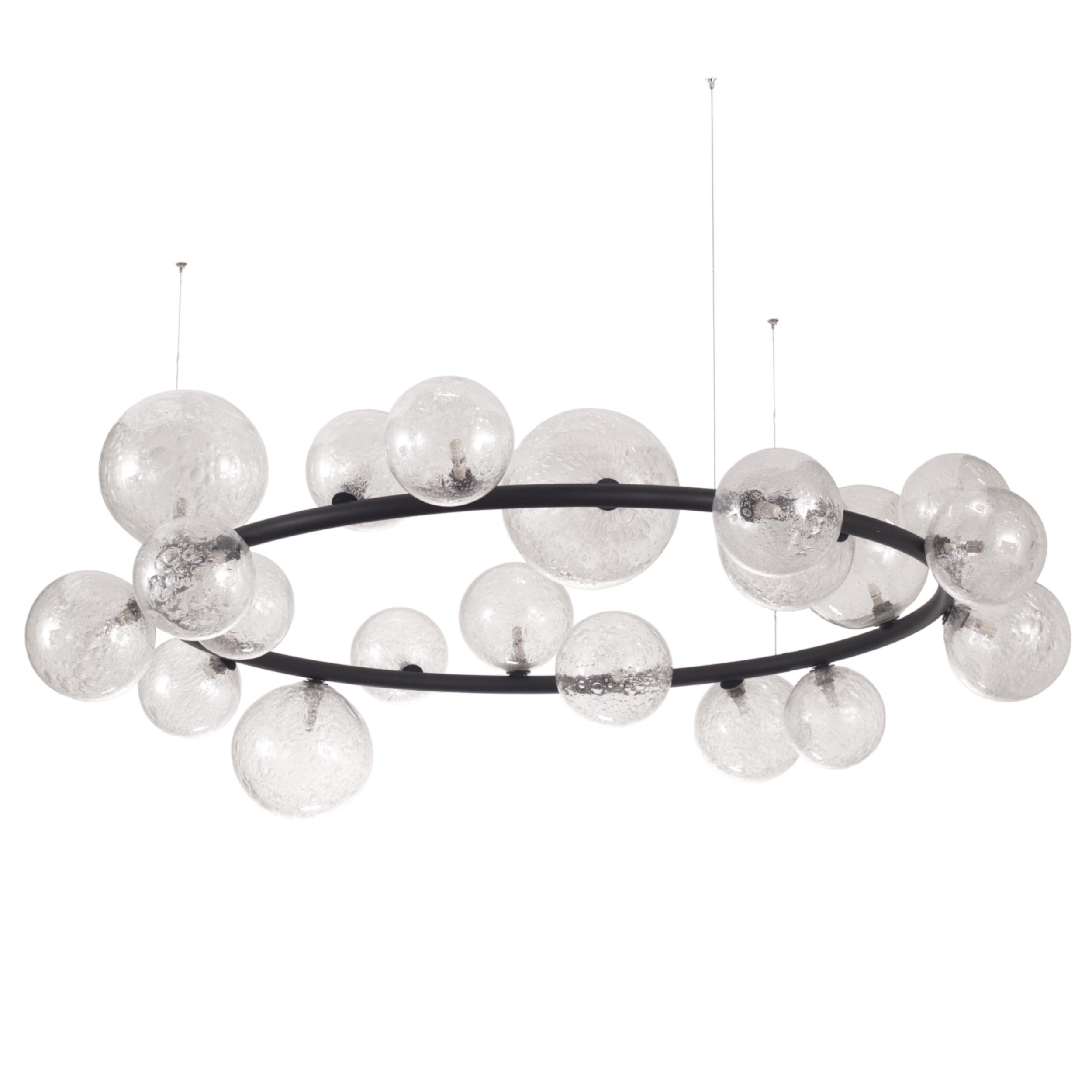 Artistic Suspension Ring lamp Murano Glass Spheres Black Fixture by Multiforme