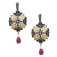 Artistic Tourmaline & Diamond Cut-Out Earrings Made In 14k Gold & Silver