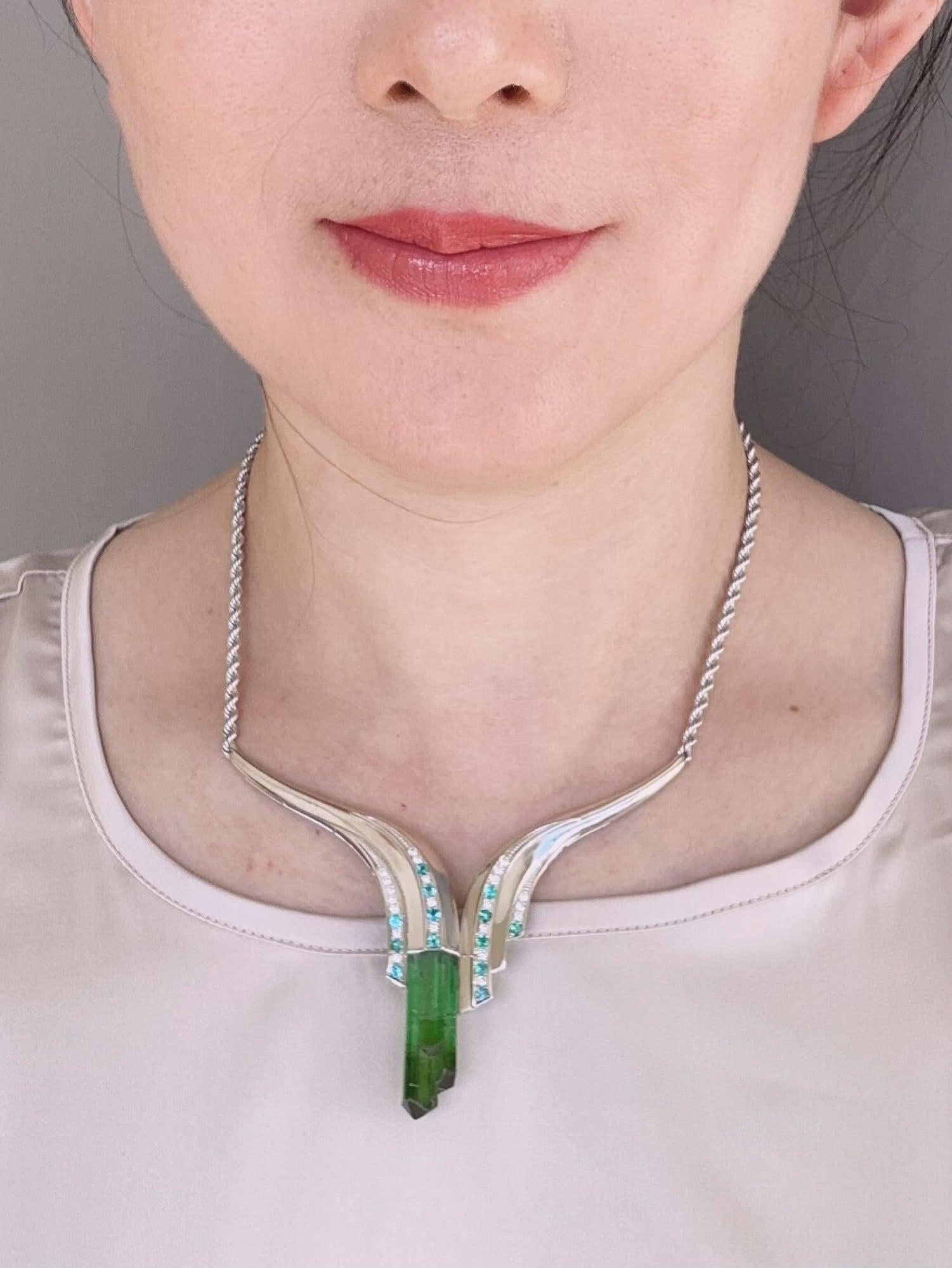 Ciondolo Artistics con tormalina grezza, Paraiba e diamante PT900 V1150 In condizioni buone in vendita a Osprey, FL