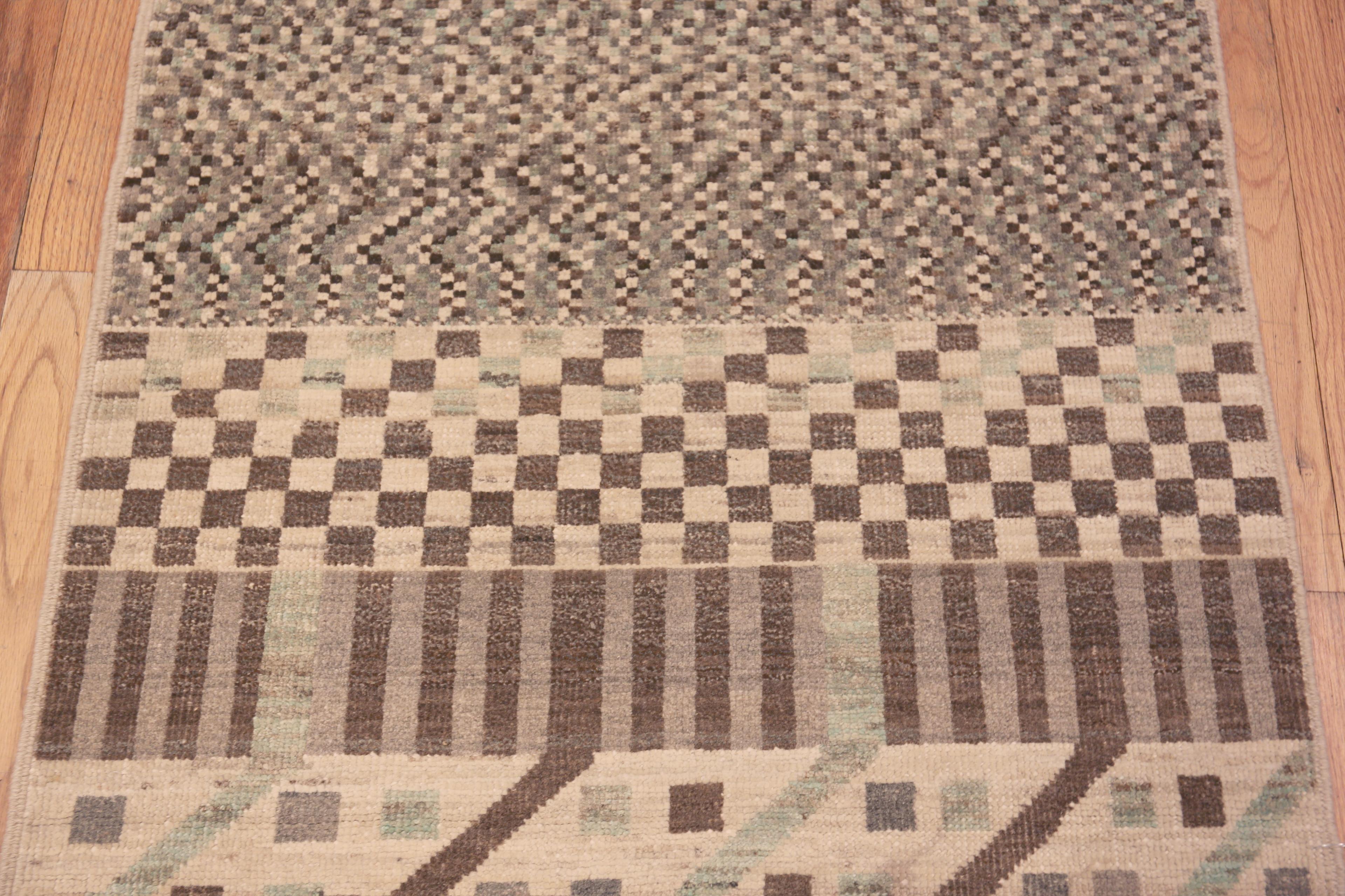 Centrasiatique Tapis de course moderne, tribal, géométrique, neutre et clair, de 3' x 9'8