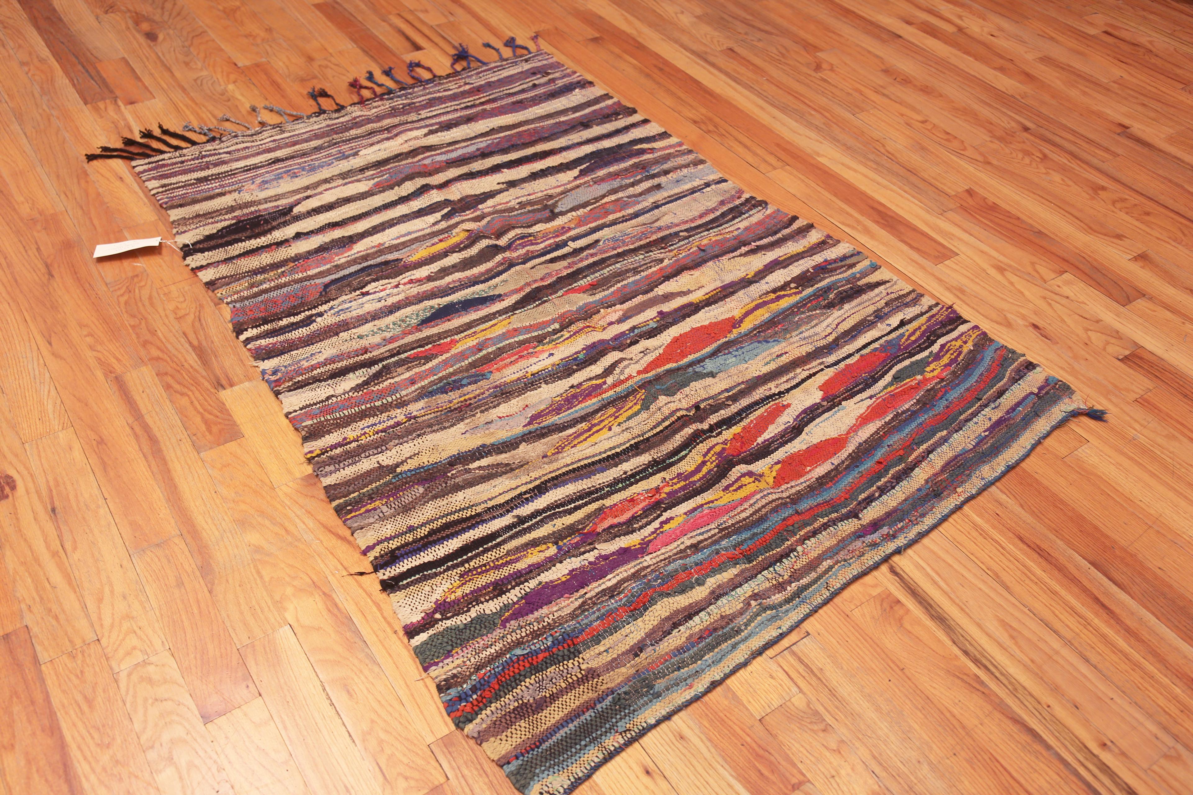 Encantador Kilim Marroquí Vintage de Diseño Primitivo, País de origen: Marruecos, Fecha de fabricación: Vintage