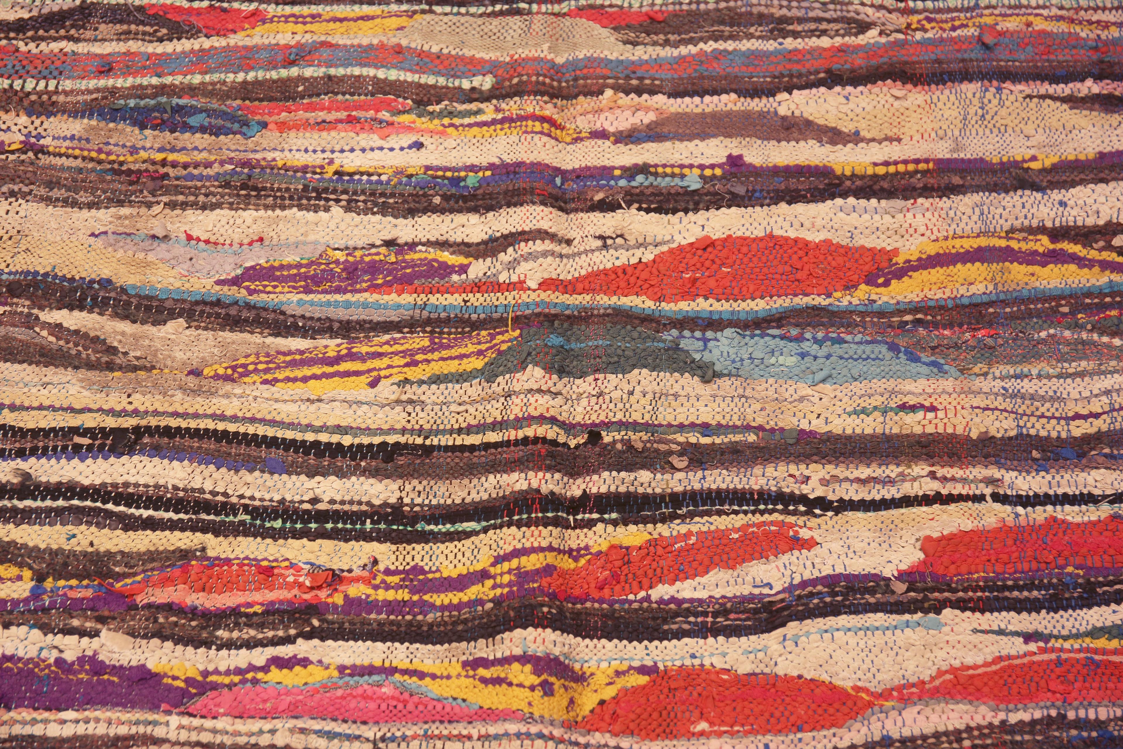 Alfombra Artística Tribal Vintage Boucherouite Kilim Marroquí 4'4