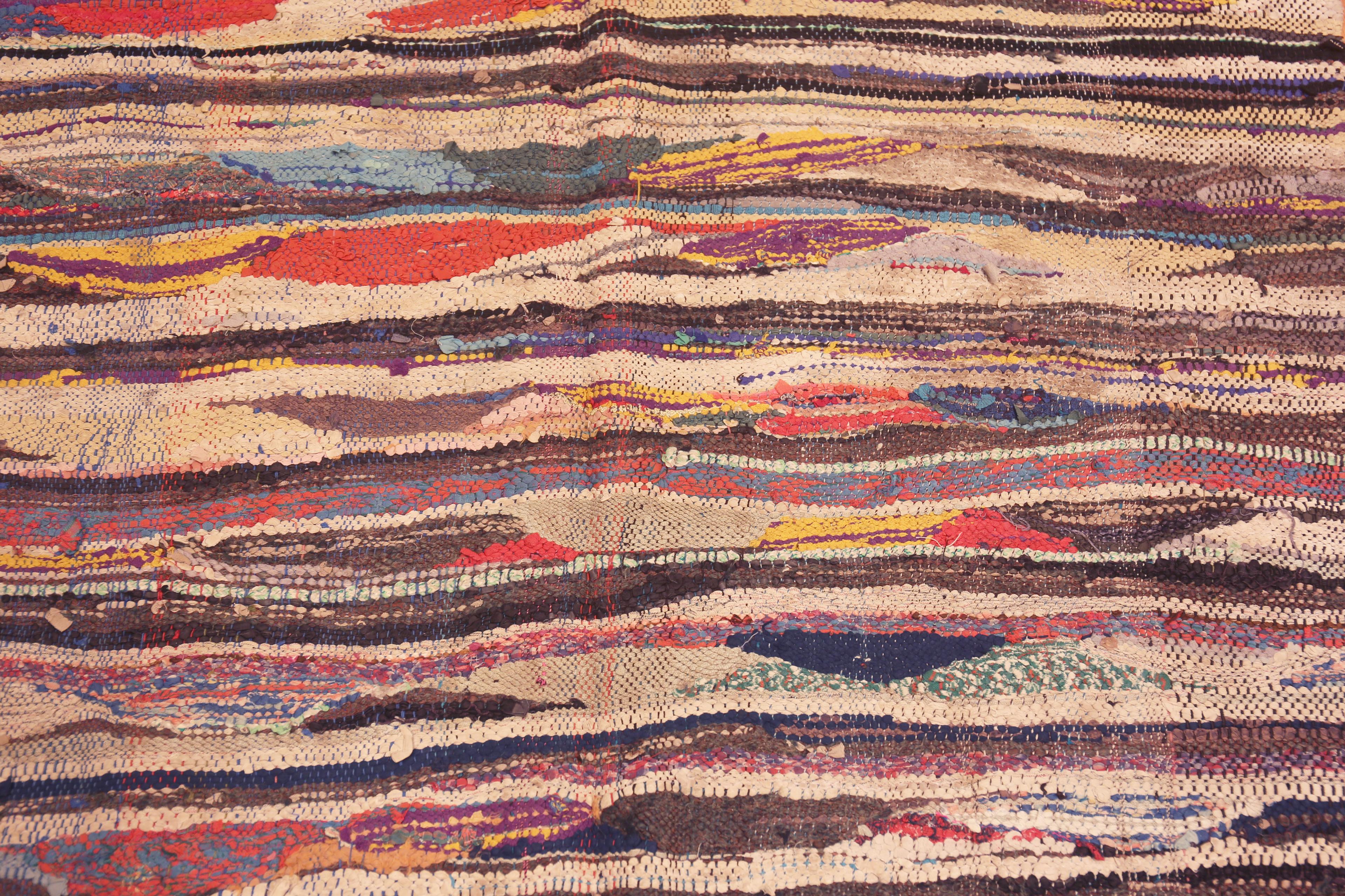 Alfombra Artística Tribal Vintage Boucherouite Kilim Marroquí 4'4