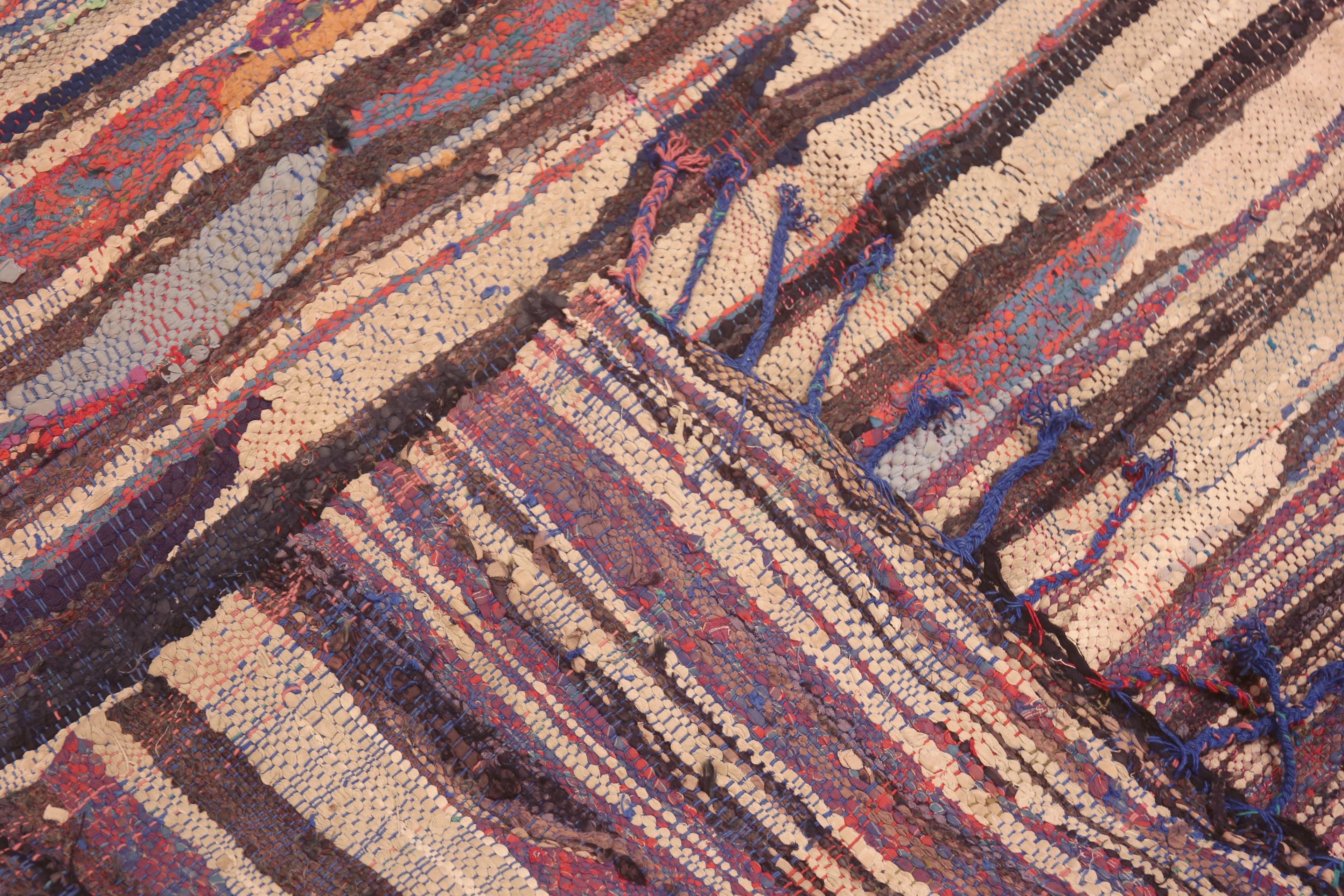 Alfombra Artística Tribal Vintage Boucherouite Kilim Marroquí 4'4