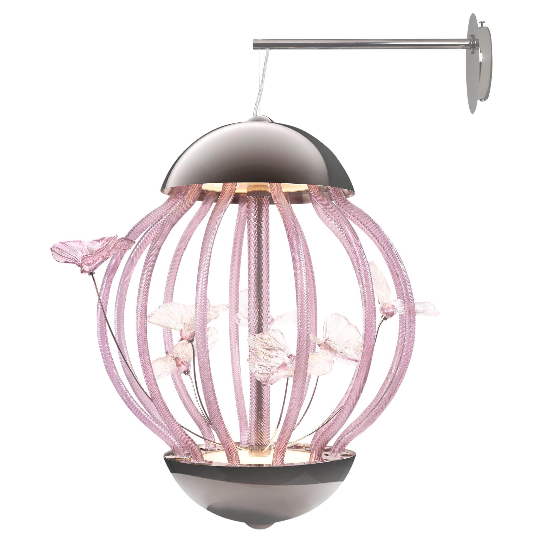 Artistische wandlampe käfig mit schmetterlingen aus amethystfarbenem Muranoglas von Multiforme im Angebot