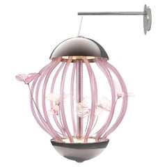Artistic Wall Lamp Cage with butterflies in Amethyst Murano Glass by Multiforme