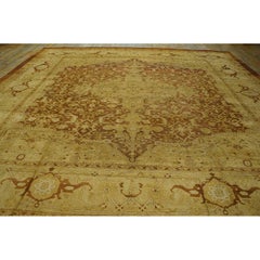 Artistic Warm Neutral Mahogany Brown Field Medallion Antique Indian Agra Rug