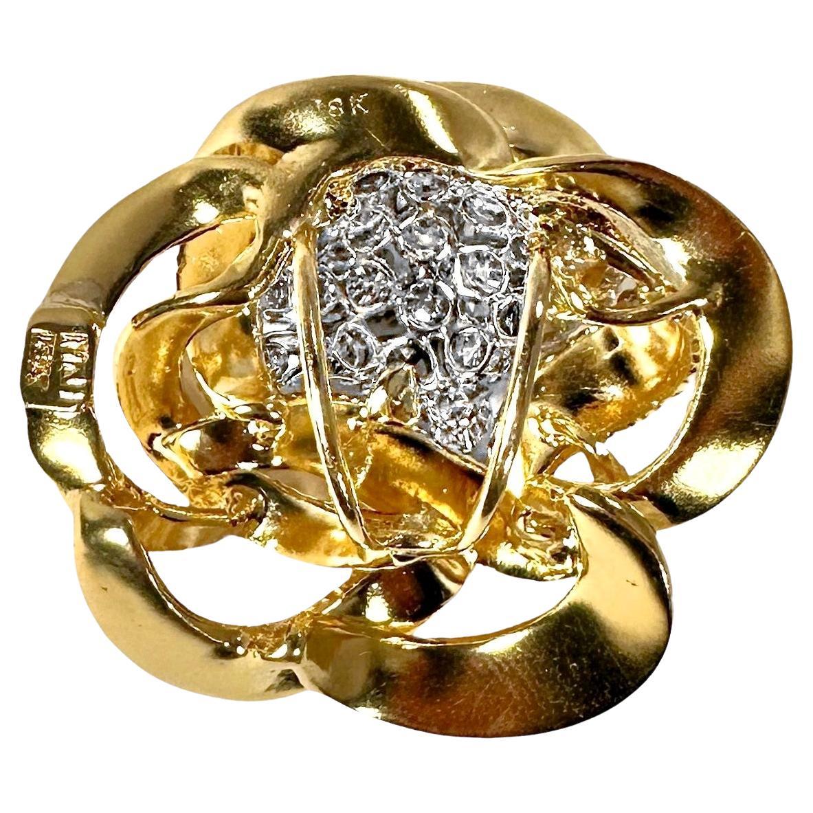 Artistic Textured, 18k Gold, Platin & Diamant Rose Motif Halskette Enhancer im Zustand „Gut“ im Angebot in Palm Beach, FL