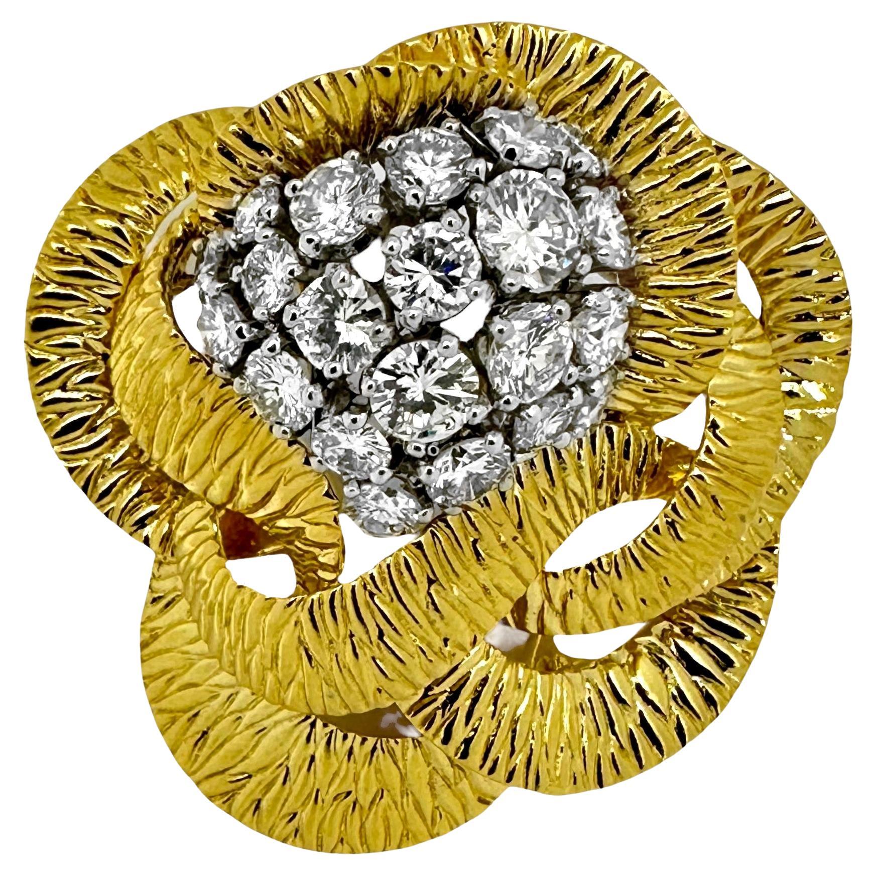 Artistically Textured, 18k Gold, Platinum & Diamond Rose Motif Necklace Enhancer