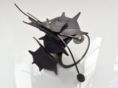 Künstler Künstler-Tischspiegel aus schwarzem Leder, Frankreich, 2018