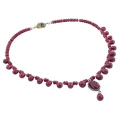 Artist's Dyed Ruby and Diamond Clasp Necklace with Labradorite Spacers, 17 inch