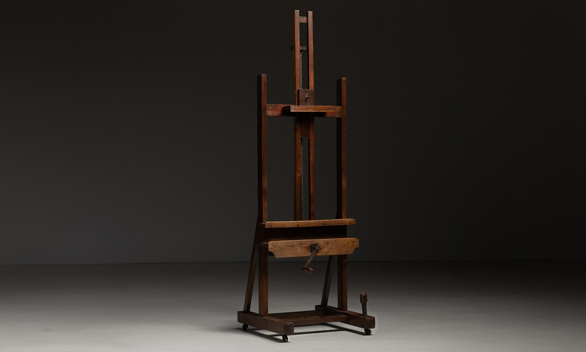 Artist's Easel
England circa 1900
Elm and oak artist's easel originally used by Louis Keyne.
24.5”w x 25”d x 86”h ( easel, extended )