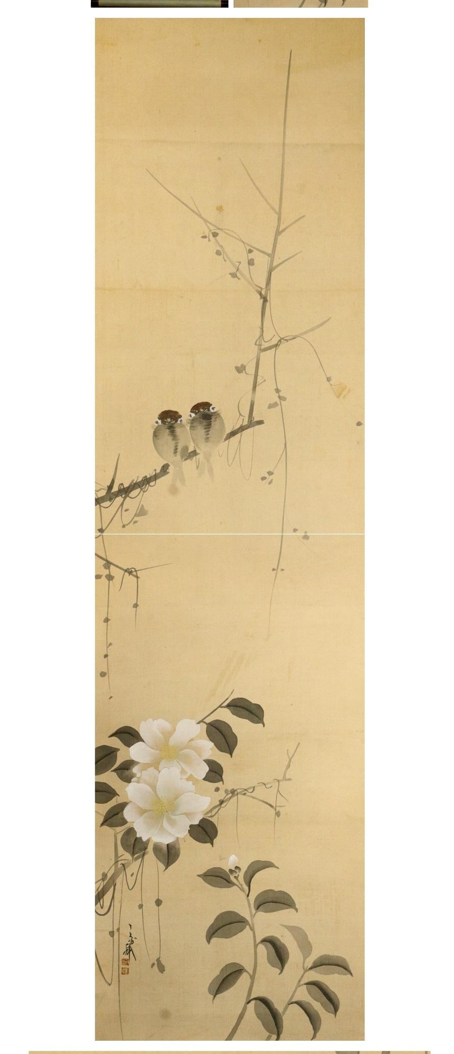 Showa Artists Kashiro Ashimi Meiji Period Bird Scroll Japan 20c Artist Nihonga For Sale