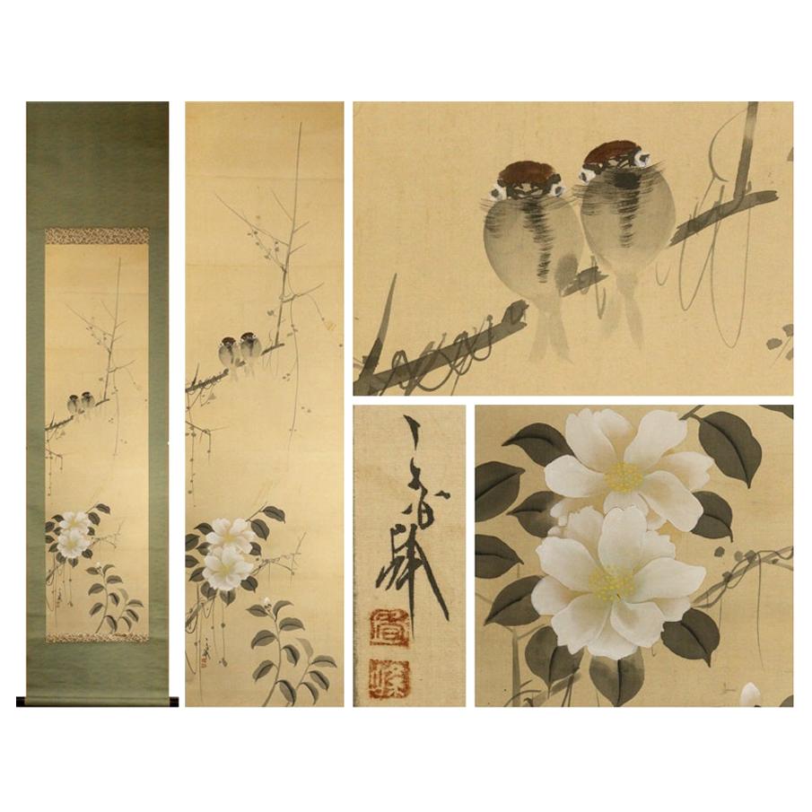 Artists Kashiro Ashimi Meiji Period Bird Scroll Japan 20c Artist Nihonga For Sale