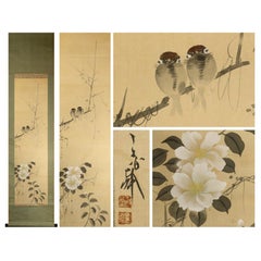 Artists Kashiro Ashimi Meiji Period Bird Scroll Japan 20c Artist Nihonga