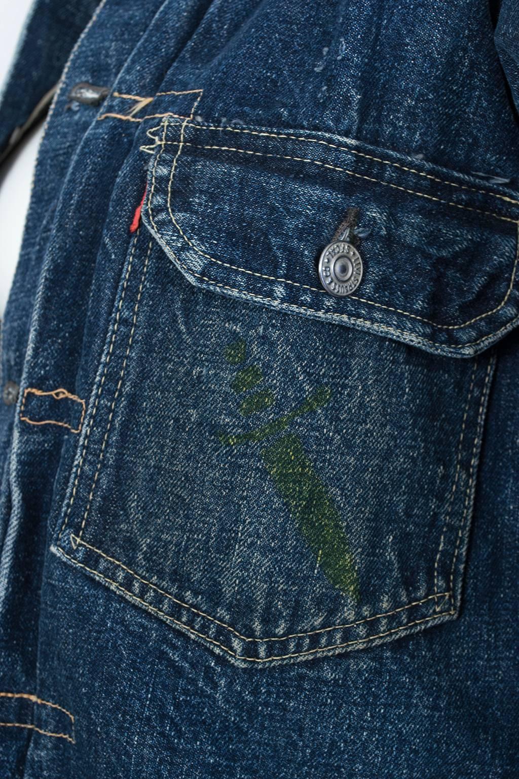 Painted Levi Strauss Big E 506XX Type 1 Denim Jean Jacket - Women S-M, 1936 In Good Condition In Tucson, AZ