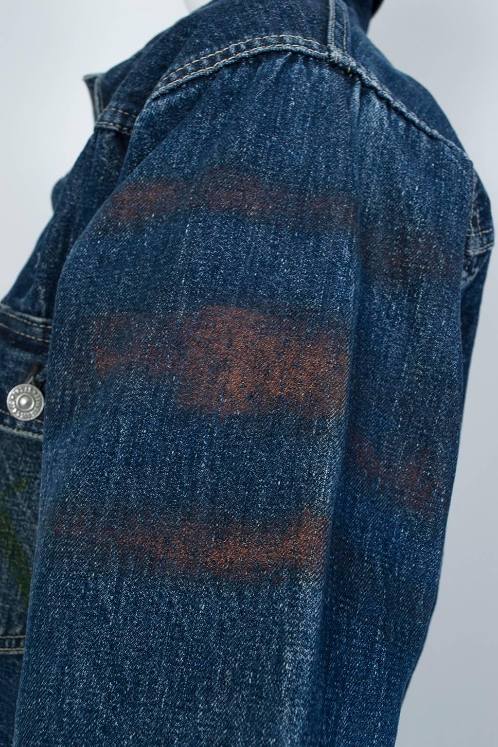Women's or Men's Painted Levi Strauss Big E 506XX Type 1 Denim Jean Jacket - Women S-M, 1936