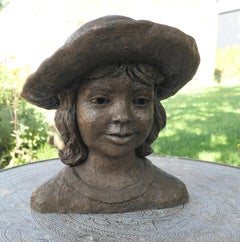 Artist’s Model Bust of a Young Girl in a Panama Hat, not signed