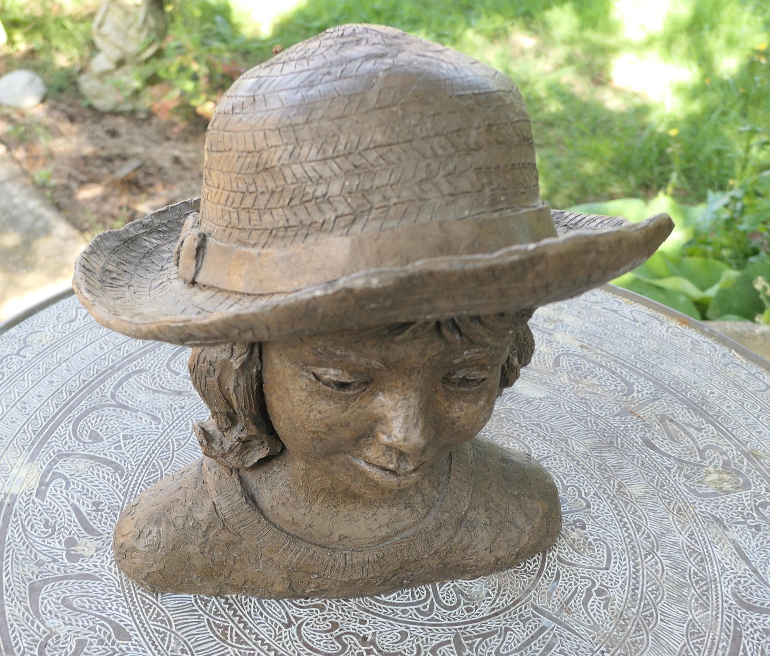 Folk Art Artist’s Model Bust of a Young Girl in a Panama Hat, not signed For Sale