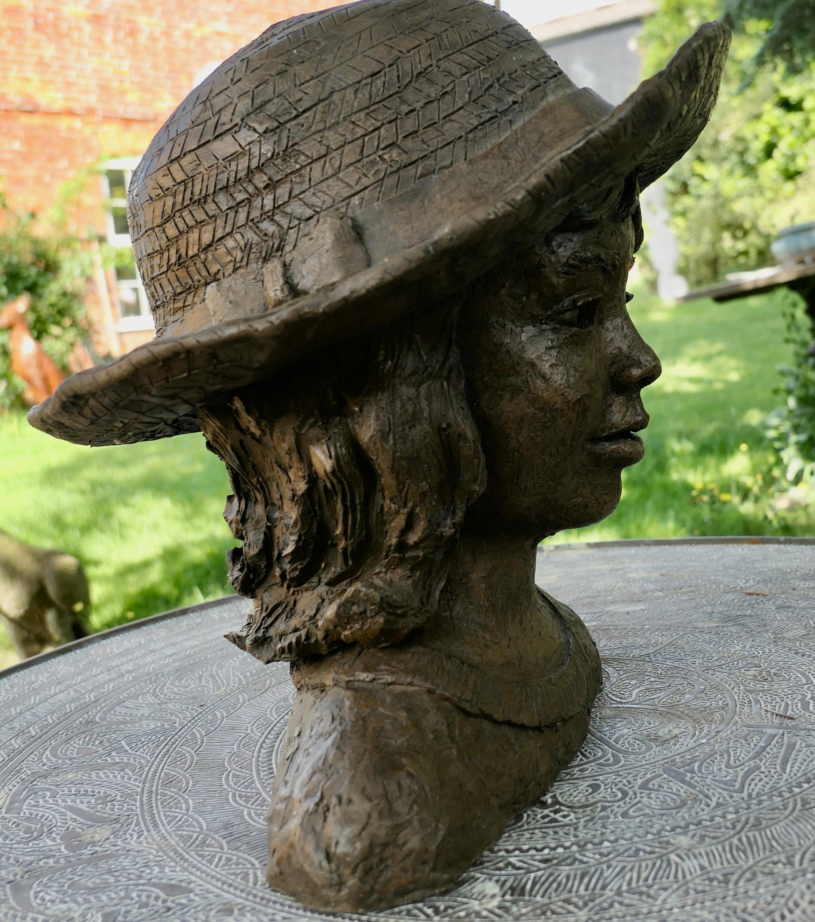 Artist’s Model Bust of a Young Girl in a Panama Hat, not signed   In Good Condition For Sale In Chillerton, Isle of Wight