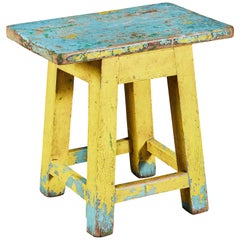 Artist's Painting Stool in Blue and Yellow Painted Wood