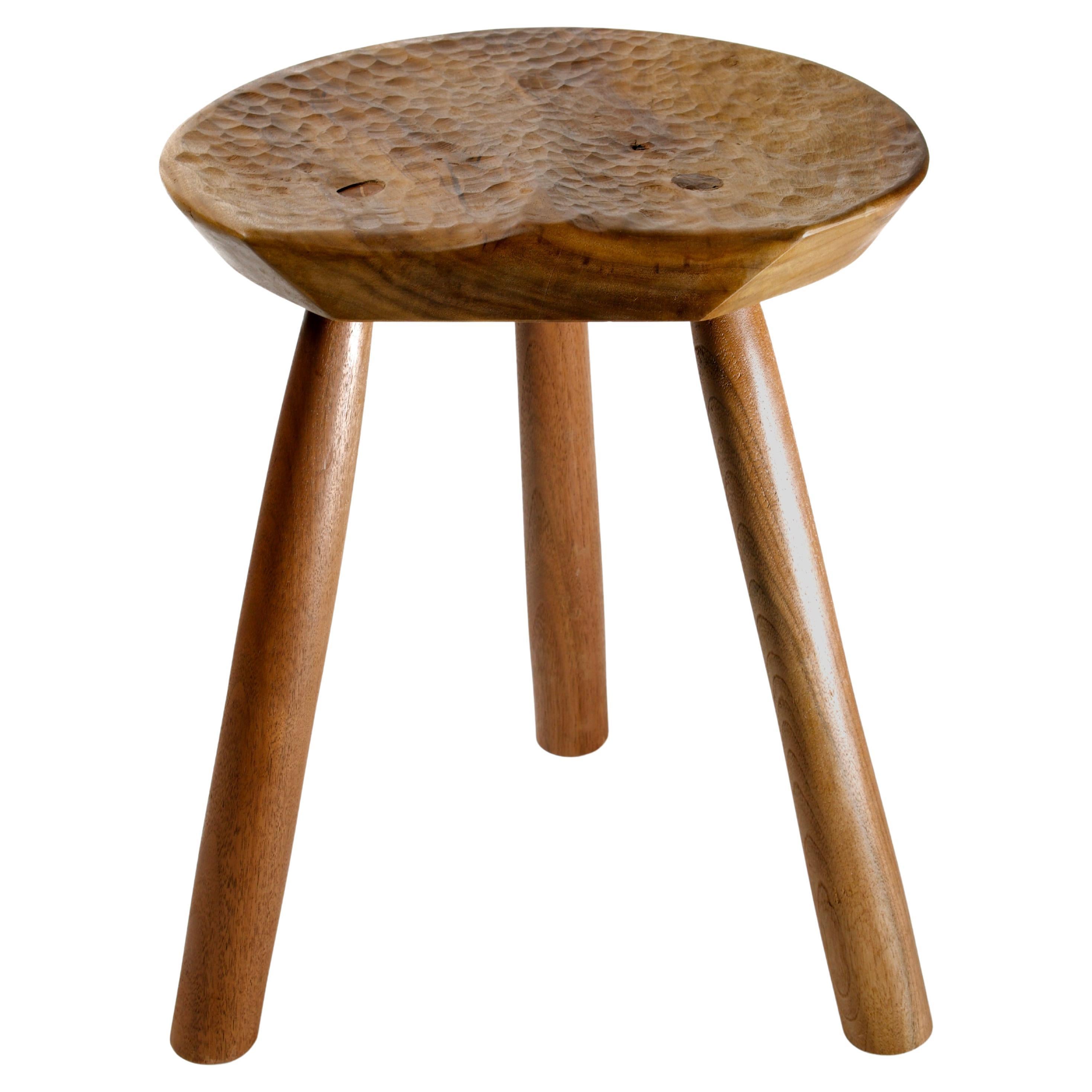 Artist’s Stool in Hand Carved Walnut For Sale