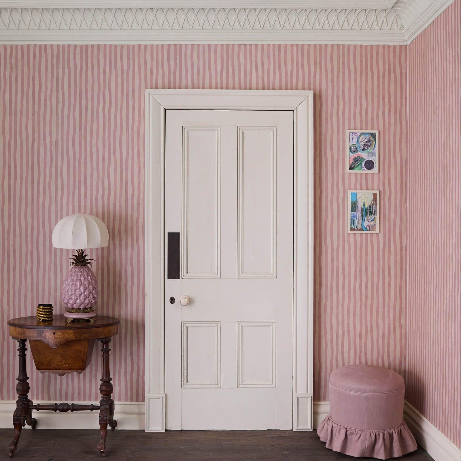 Swedish ARTIST'S STRIPE Wallpaper - Sakura & Astrantia For Sale