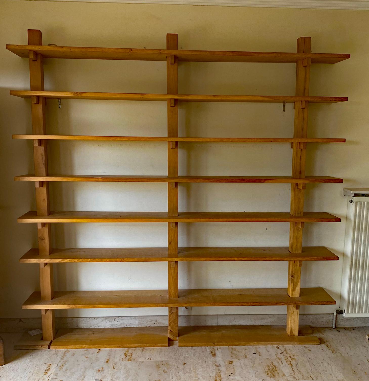 Artist's work: Large oak shelf/bookcase circa 1960, selected wood, key assembly, no screws.