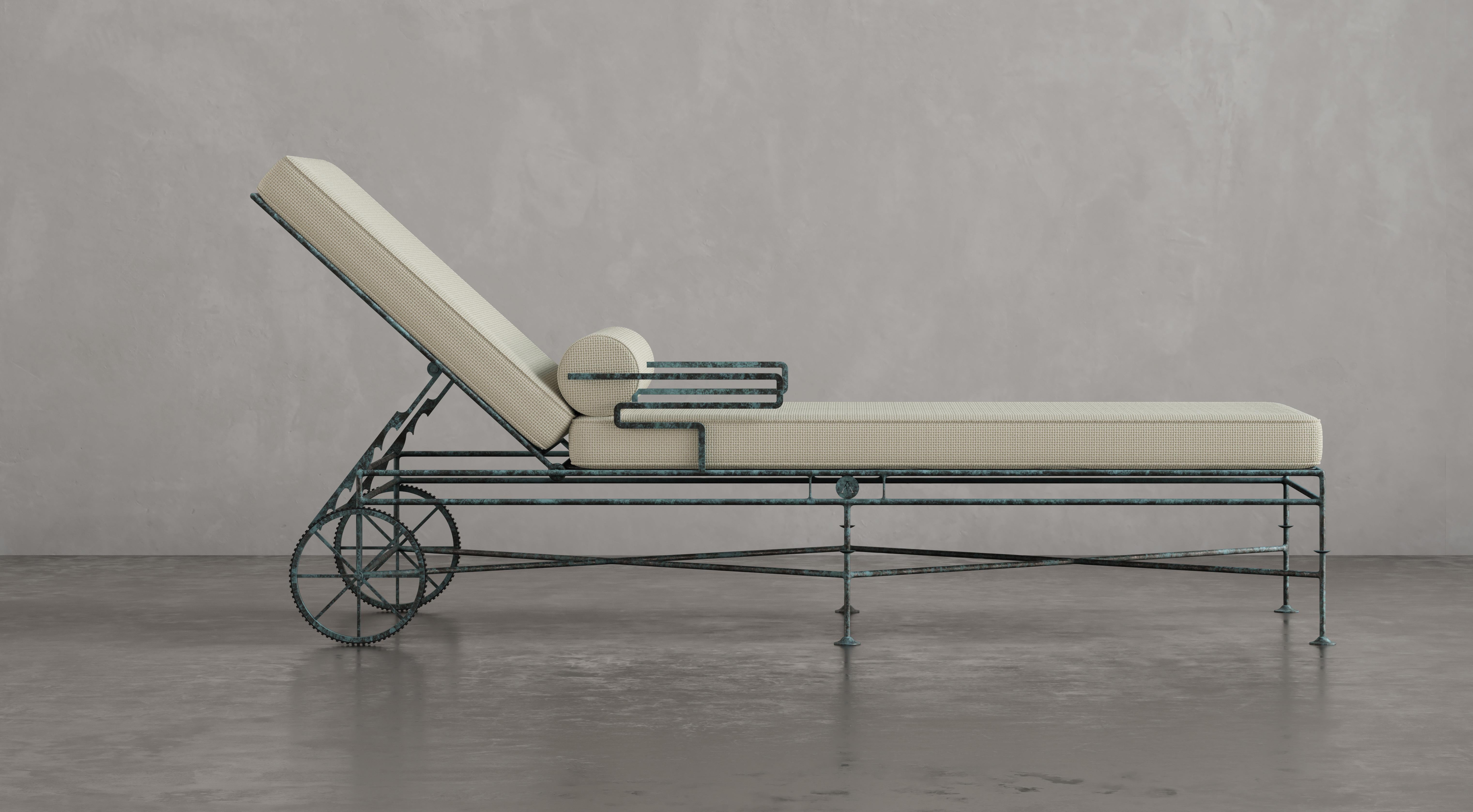 Hand-Carved Artizan Daybed in Verdigris Patina — Limited to 15 sets For Sale