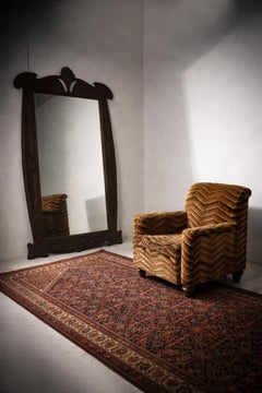 ArtLarge Italian Art Nouveau Mirror in Carved Walnut with Floral Motifs