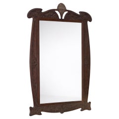 ArtLarge Italian Art Nouveau Mirror in Carved Walnut with Floral Motifs
