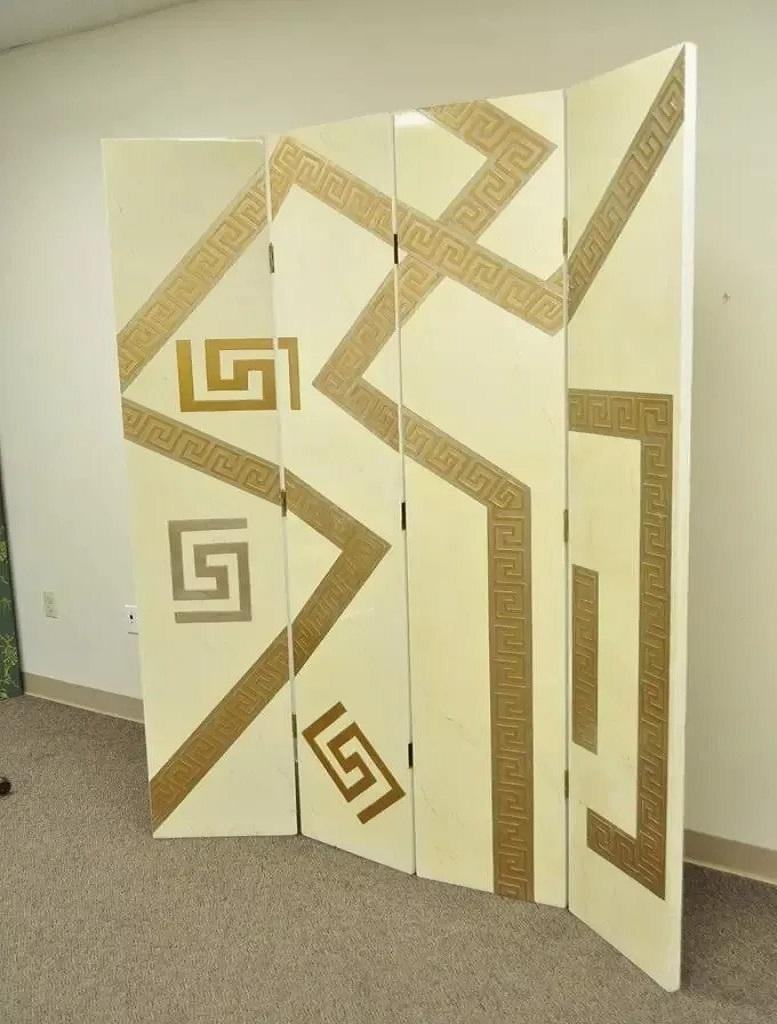 Artmax Divisorio per ambienti in stile Hollywood Regency con chiave greca a 4 pannelli con schermo in oro crema in vendita 6