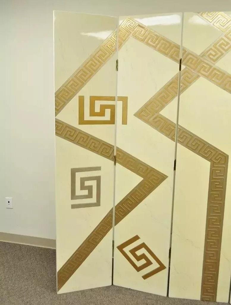 Artmax Divisorio per ambienti in stile Hollywood Regency con chiave greca a 4 pannelli con schermo in oro crema In condizioni buone in vendita a Philadelphia, PA