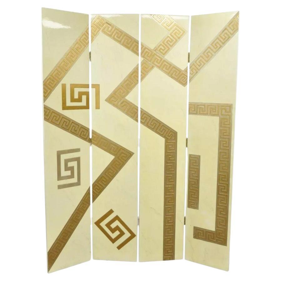 Artmax Hollywood Regency Style Greek Key 4 Panel Cream Gold Screen Room Divider