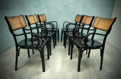 Artnouveau-Schreibtischstühle aus schwarzem Holz und Wiener Stroh, 1910