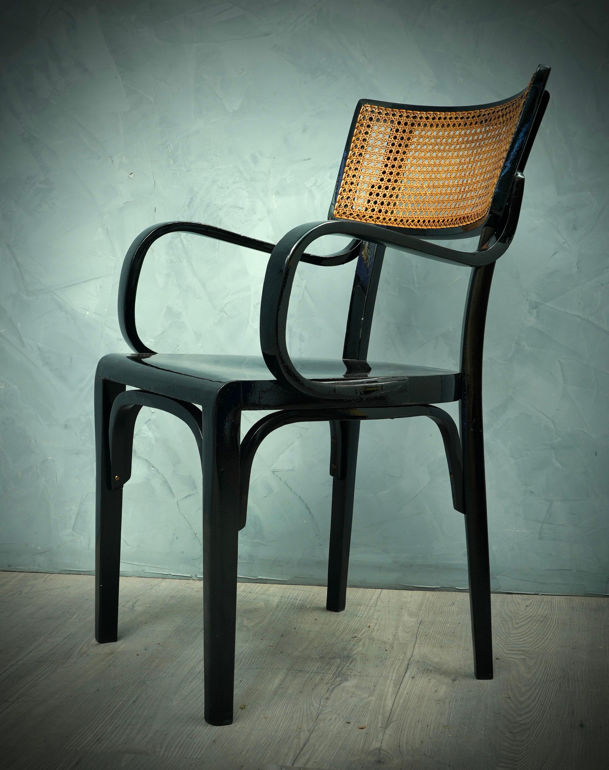 Artnouveau-Stühle aus schwarzem Holz und Wiener Stroh, 1910 im Angebot 1