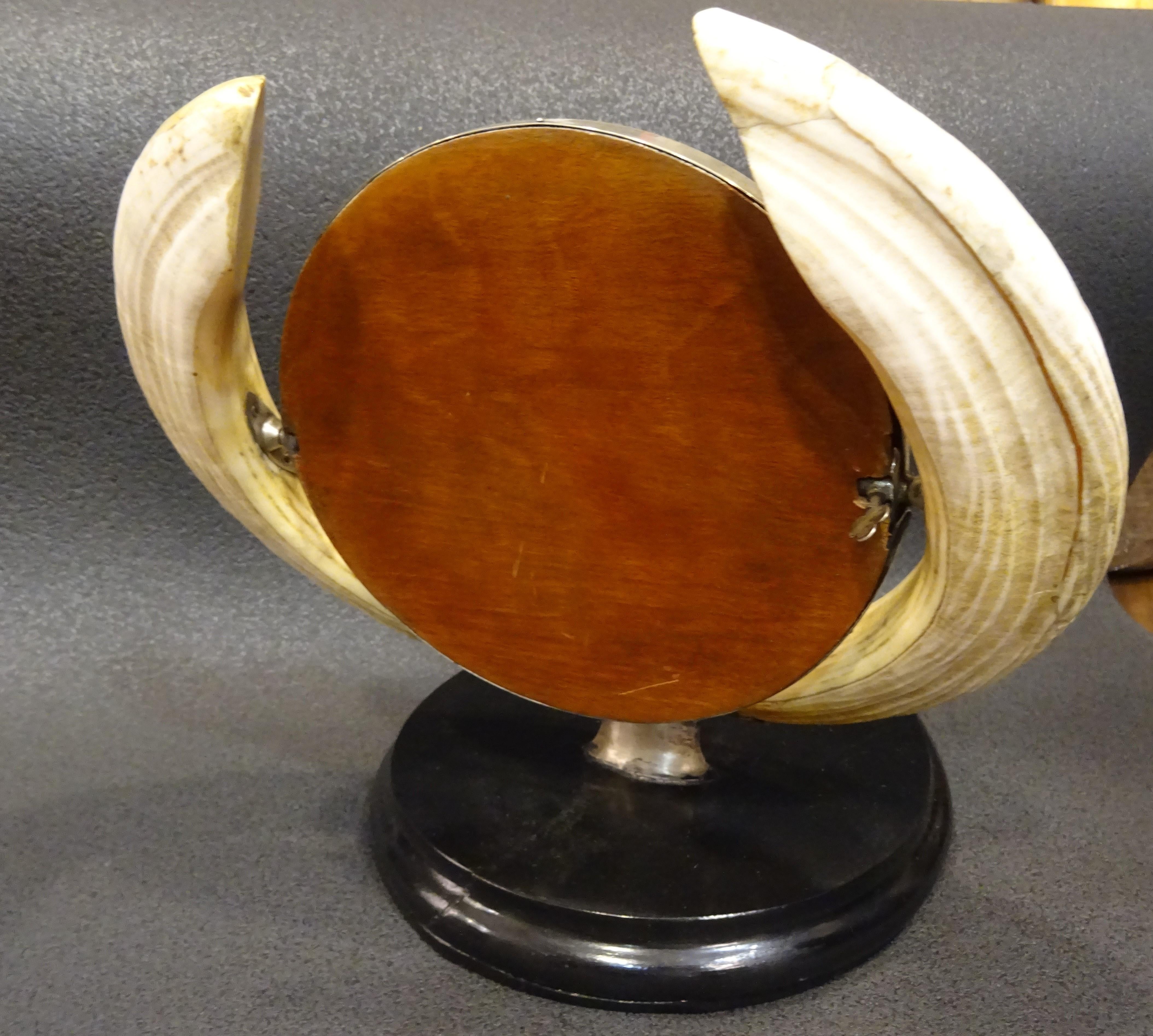 Artnouveau French Vanity Mirror Hippo Horns, Silver Ebonized Wood Tilting Mirror 4