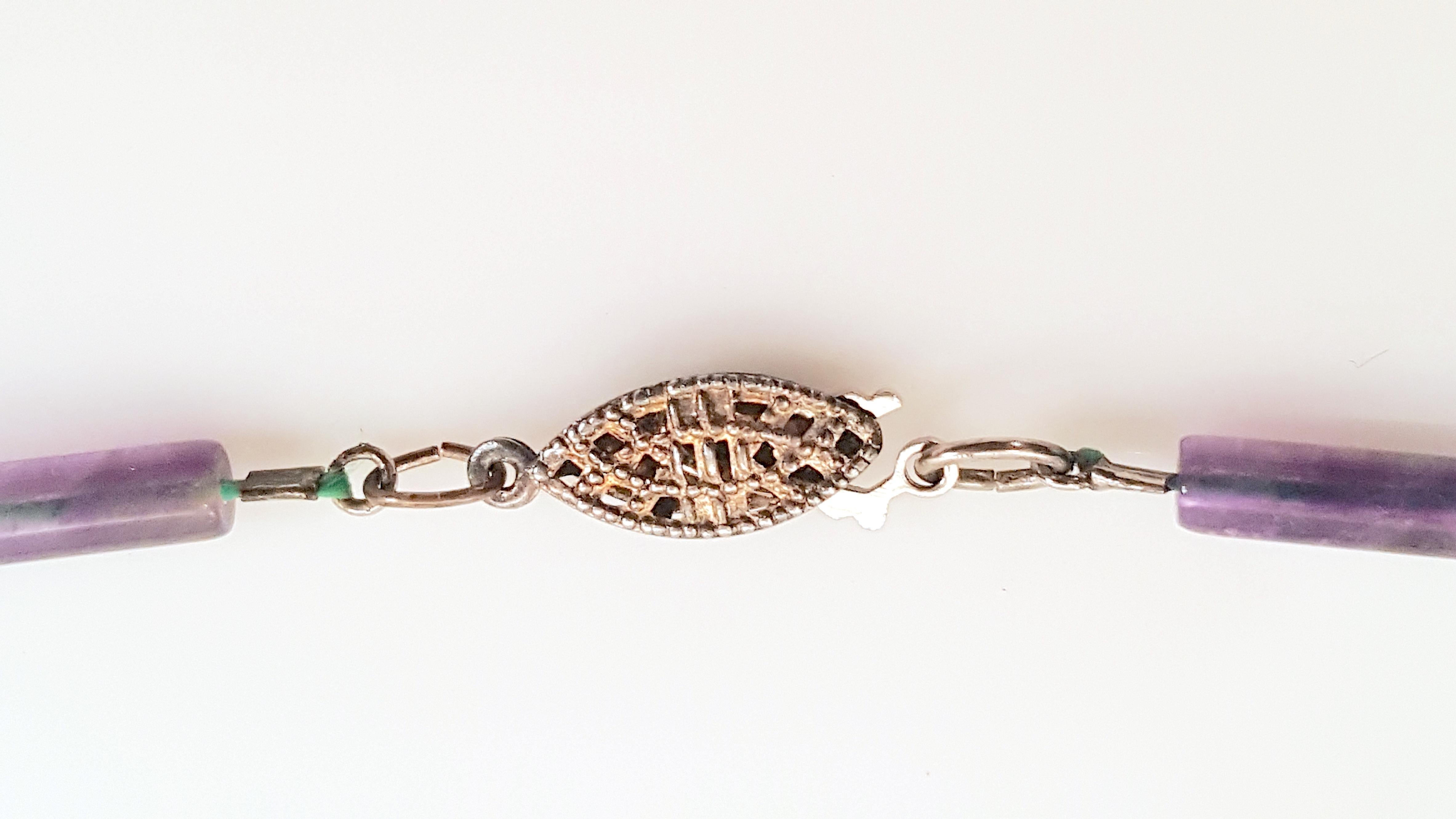Sautoir filigrane ArtNouveau ancien tourmaline, pierres précieuses et verre de lampe en vente 4