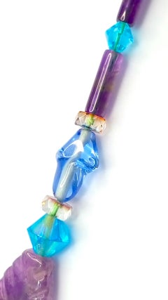 Antique ArtNouveau Tourmaline Gems & Lampwork Glass WhiteGold Filigree Sautoir