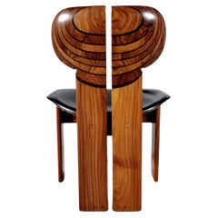Artona Africa chair in walnut wood and black leather, Afra and Tobia Scarpa