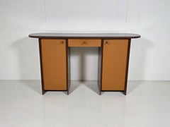 Mobile Artona in radica di noce e pelle color cognac, Maxalto, Italia, 1975 circa