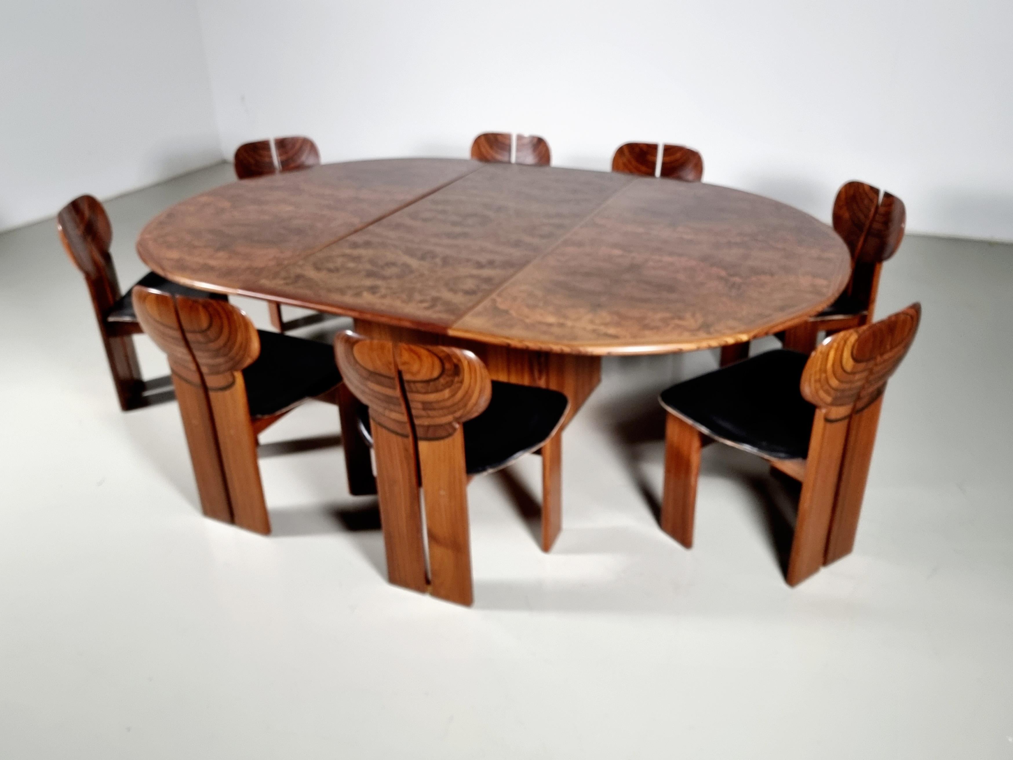 Mid-Century Modern Artona 'Africa' dining set by Tobia Scarpa in walnut wood and leather, Maxalto For Sale