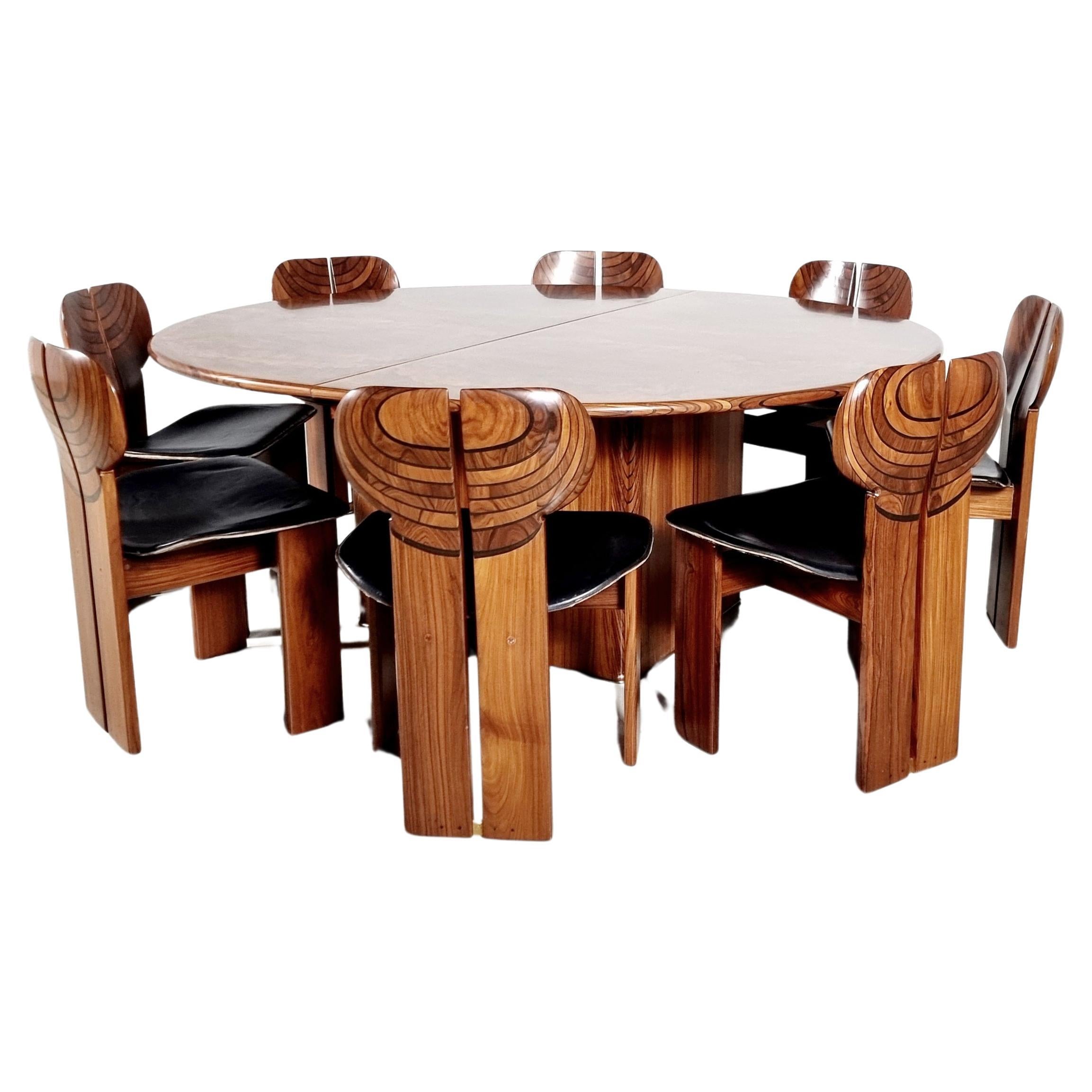 Artona 'Africa' dining set by Tobia Scarpa in walnut wood and leather, Maxalto For Sale