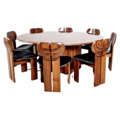 Used Artona 'Africa' dining set by Tobia Scarpa in walnut wood and leather, Maxalto