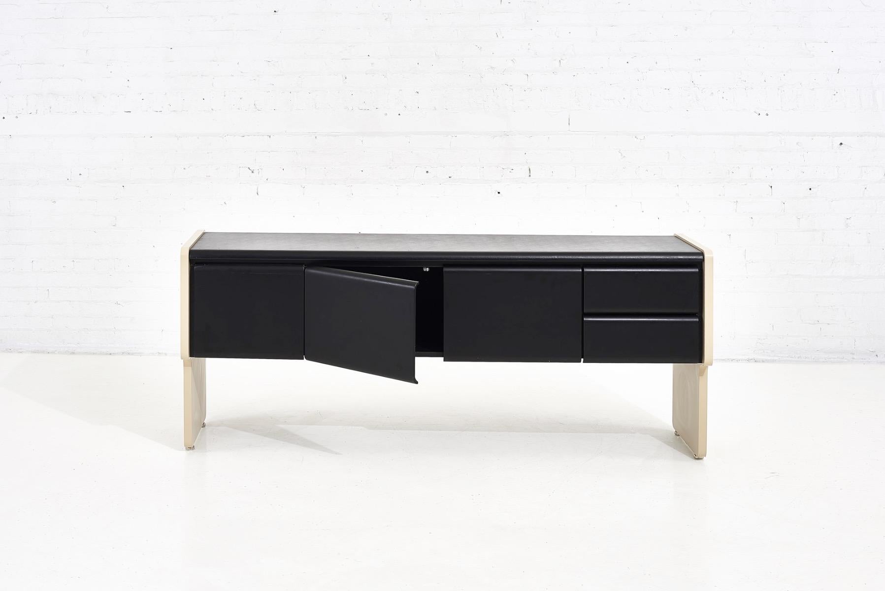 North American Artopex Black Leather Post Modern Credenza, 1970