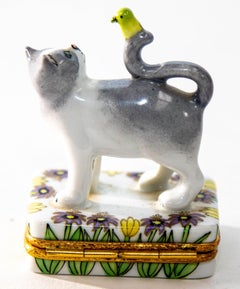 Artoria Limoges Collectible Box Cat with Canary