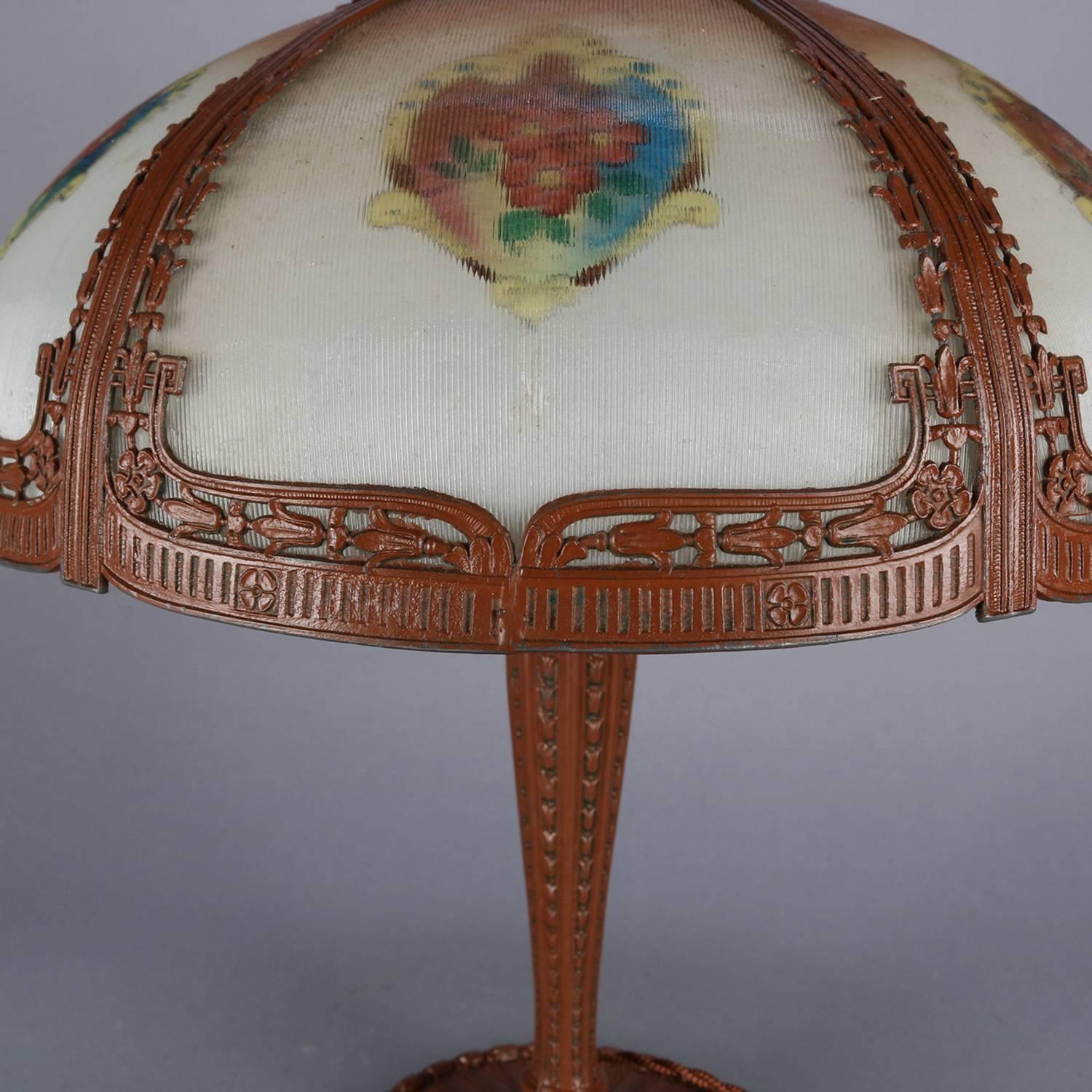 Arts & Crafts Antique Pittsburgh School Reverse Floral Painted Table Lamp, 9