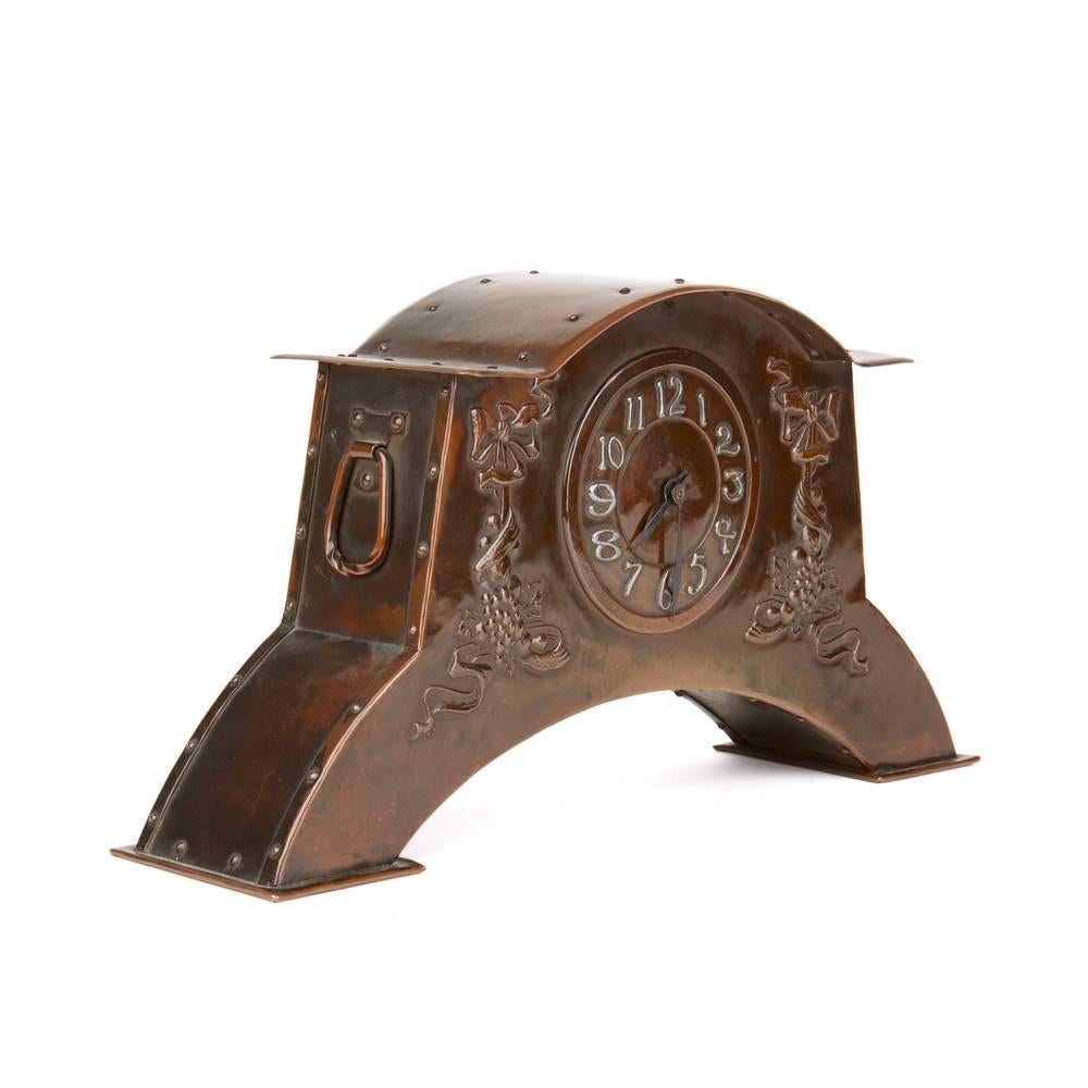 Early 20th Century Arts & Crafts Copper Mantel Clock, circa 1900 For Sale